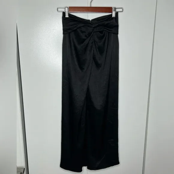 Nanushka - Samara Skirt - Black silky twist front midi skirt slit RTR - size XS