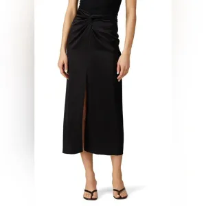Nanushka - Samara Skirt - Black silky twist front midi skirt slit RTR - size XS