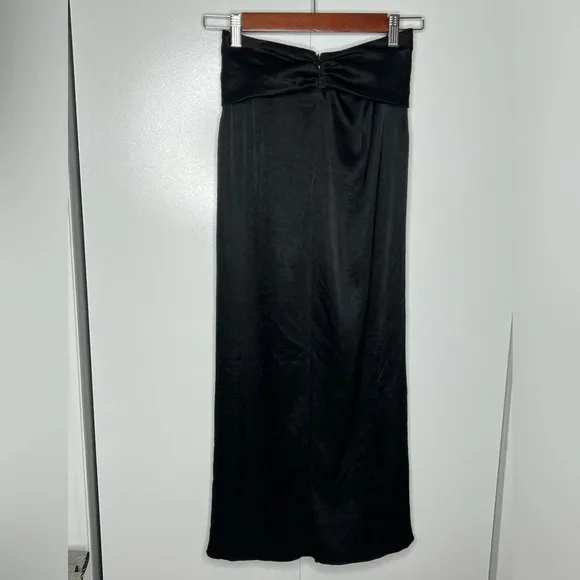 Nanushka - Samara Skirt - Black silky twist front midi skirt slit RTR - size XS