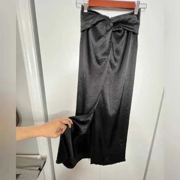 Nanushka - Samara Skirt - Black silky twist front midi skirt slit RTR - size XS