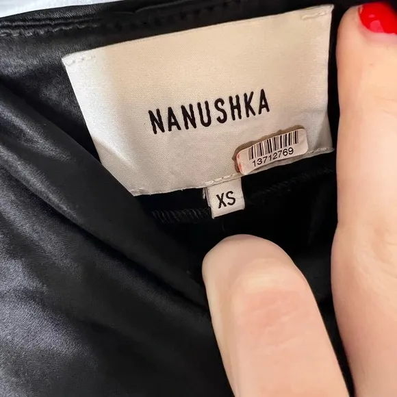 Nanushka - Samara Skirt - Black silky twist front midi skirt slit RTR - size XS
