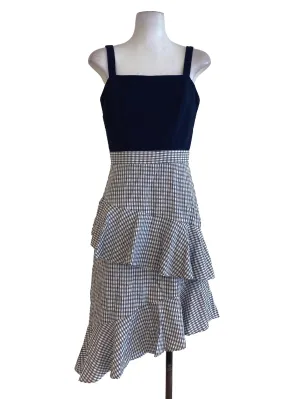 Navy Blue Half Plaid Peplum Dress