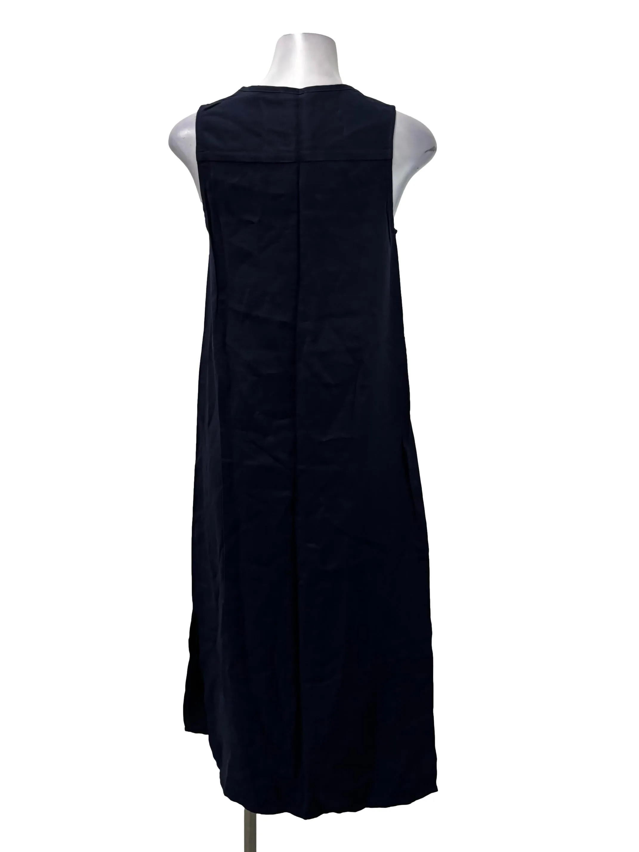 Navy Blue Roundneck Button Up Sleeveless Shift Dress