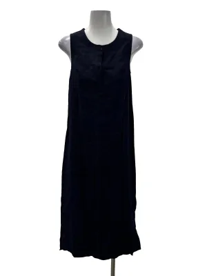 Navy Blue Roundneck Button Up Sleeveless Shift Dress