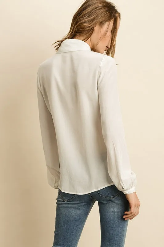 Neck Tie Button Down Blouse