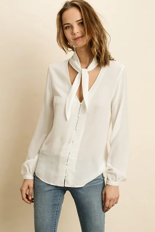 Neck Tie Button Down Blouse