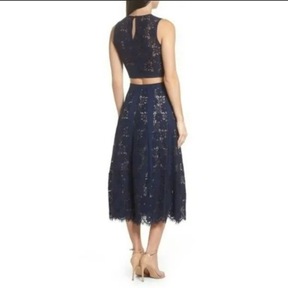 NEW Foxiedox Atiqah Navy Blue Lace Midi Skirt.
