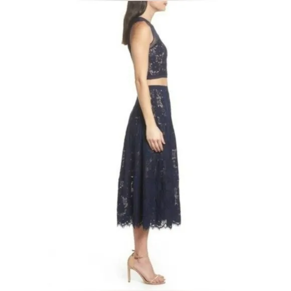 NEW Foxiedox Atiqah Navy Blue Lace Midi Skirt.