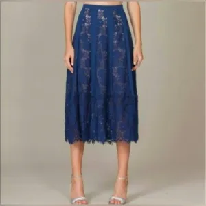 NEW Foxiedox Atiqah Navy Blue Lace Midi Skirt.