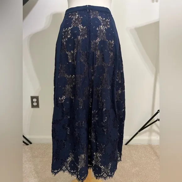 NEW Foxiedox Atiqah Navy Blue Lace Midi Skirt.