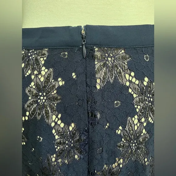 NEW Foxiedox Atiqah Navy Blue Lace Midi Skirt.