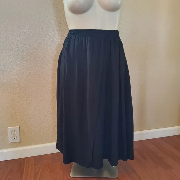 New Michael Stars Pull On Midi A-Line Full Faux Wrap  Skirt Size S Black