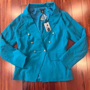 New NWT Sincerely Jules Aqua Teal Blue Jacket Double Breasted Blazer Size M