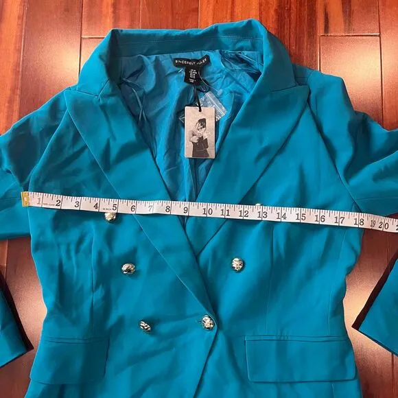 New NWT Sincerely Jules Aqua Teal Blue Jacket Double Breasted Blazer Size M