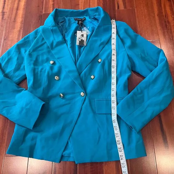 New NWT Sincerely Jules Aqua Teal Blue Jacket Double Breasted Blazer Size M