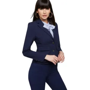 New York &amp; Co. Topstitched Two-Button All Season Stretch Jacket, 16, Navy Blue