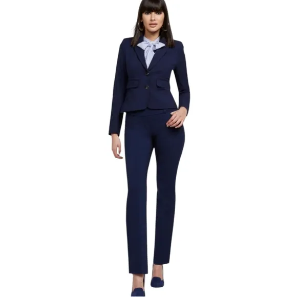New York &amp; Co. Topstitched Two-Button All Season Stretch Jacket, 16, Navy Blue