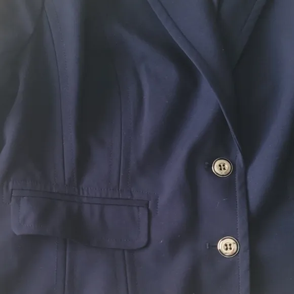 New York &amp; Co. Topstitched Two-Button All Season Stretch Jacket, 16, Navy Blue