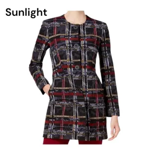 Nine West Womens Plaid Button-Up Coat Size 12 Black/Red/Yellow