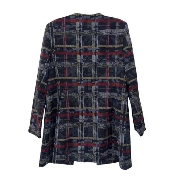 Nine West Womens Plaid Button-Up Coat Size 12 Black/Red/Yellow