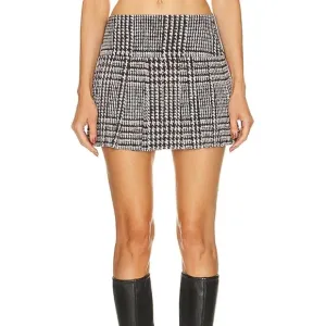 NORMA KAMALI Pleated Micro Skirt Chocolate Brown Cream Glenn Plaid Tweed {$140}