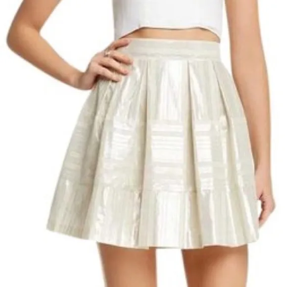 NWT 1. State Sand Metallic Pleated Skirt Medium