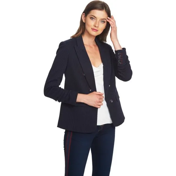 NWT 1.STATE Large Ruched Sleeve Pinstripe Blazer