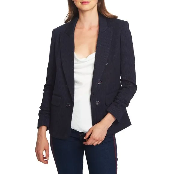 NWT 1.STATE Large Ruched Sleeve Pinstripe Blazer