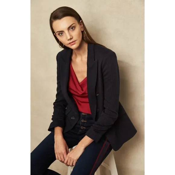 NWT 1.STATE Large Ruched Sleeve Pinstripe Blazer