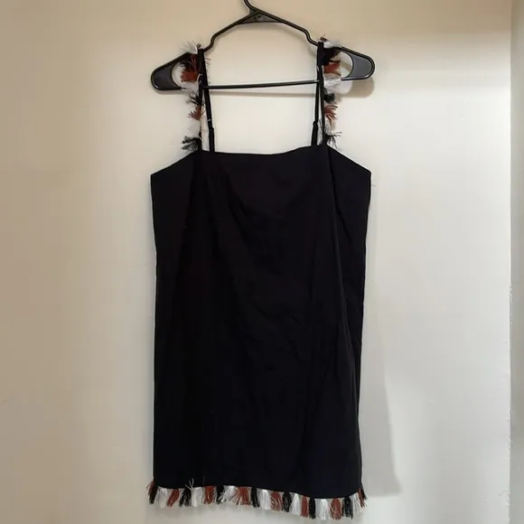 NWT ANTHROPOLOGIE The Hartley Shift Mini Dress black fringe medium $98