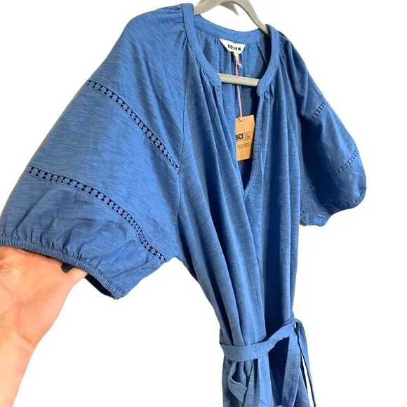 NWT Boden Women Blue size 16 V-Neck Short Sleeve Belted Shift Dress Eyelet