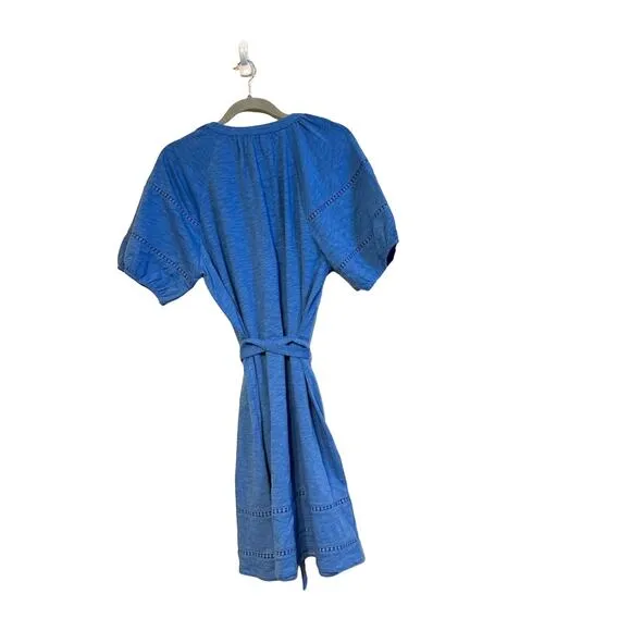 NWT Boden Women Blue size 16 V-Neck Short Sleeve Belted Shift Dress Eyelet