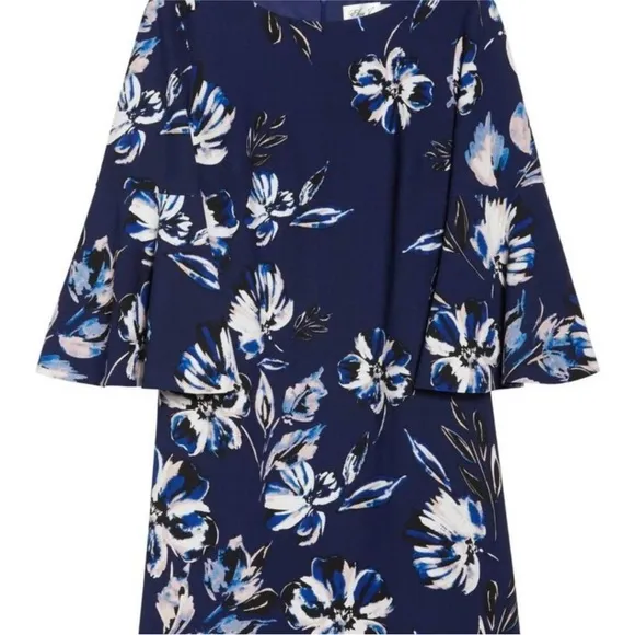 NWT Eliza J Womens Bell Sleeve Shirt Dress Navy Floral Print Size 6