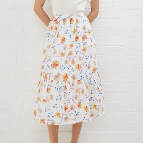 NWT French Connection Floral Drape Tiered Midi Skirt 4