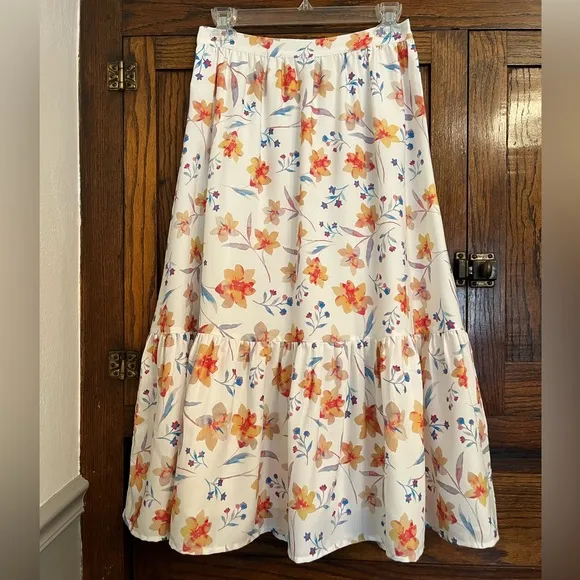 NWT French Connection Floral Drape Tiered Midi Skirt 4