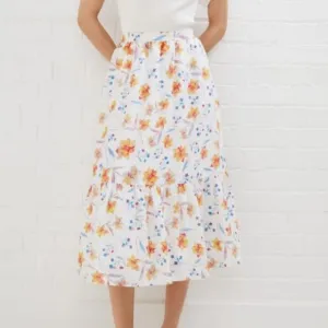 NWT French Connection Floral Drape Tiered Midi Skirt 4