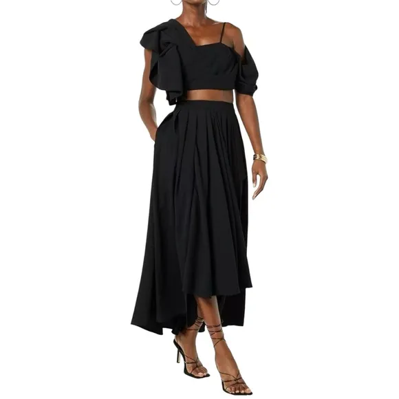 NWT Making the Cut Maxi Skirt Swingy Drapey Pleated Hi-Lo Black Plus Size 2X