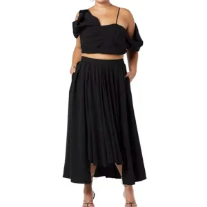 NWT Making the Cut Maxi Skirt Swingy Drapey Pleated Hi-Lo Black Plus Size 2X