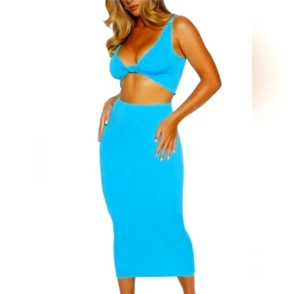 NWT Naked Wardrobe Get Knotty 2pc crop top/midi skirt bodycon sculpting