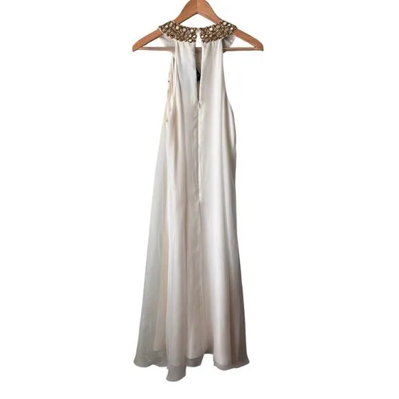 NWT Rachel Zoe Womens White Embellished Sleeveless Halter Midi Shift Dress 10