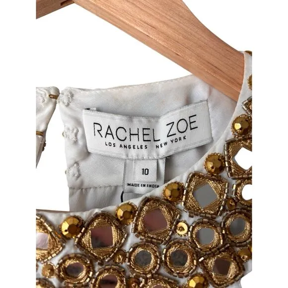 NWT Rachel Zoe Womens White Embellished Sleeveless Halter Midi Shift Dress 10