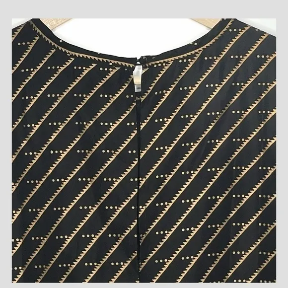 NWT Roberta Roller Rabbit 100% Silk Long Sleeve Shirt Shift Dress Black Gold