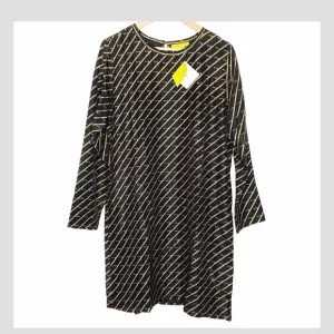 NWT Roberta Roller Rabbit 100% Silk Long Sleeve Shirt Shift Dress Black Gold