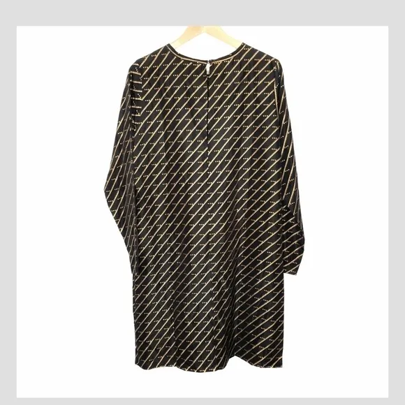 NWT Roberta Roller Rabbit 100% Silk Long Sleeve Shirt Shift Dress Black Gold