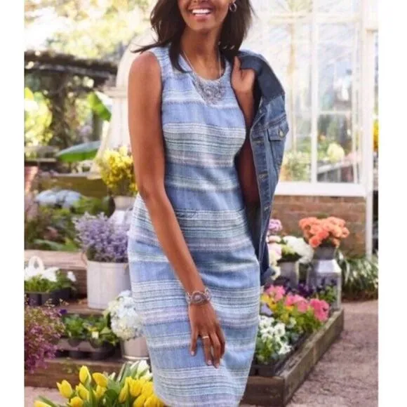 NWT Talbots Tweed Shift Dress Womens Sz 10 Blue Sleeveless Lined Classic