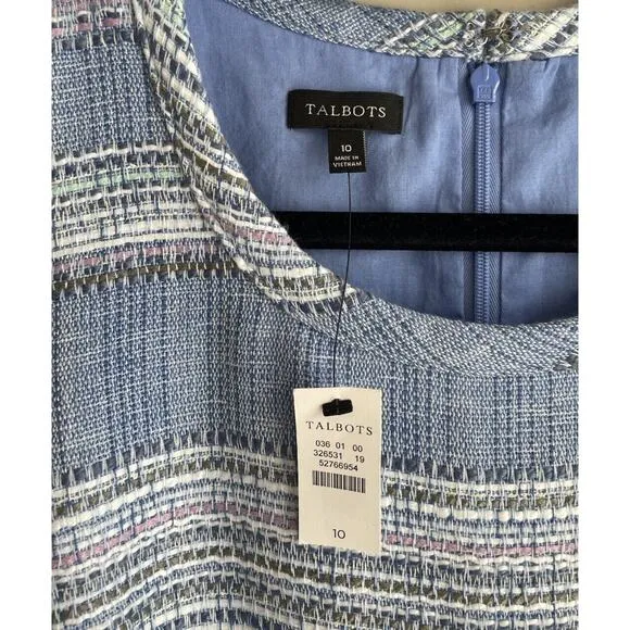NWT Talbots Tweed Shift Dress Womens Sz 10 Blue Sleeveless Lined Classic