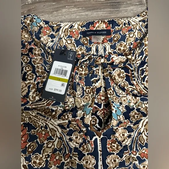 NWT Tommy Hilfiger Women’s Floral Print Neck-Tie Shift Dress Size 14