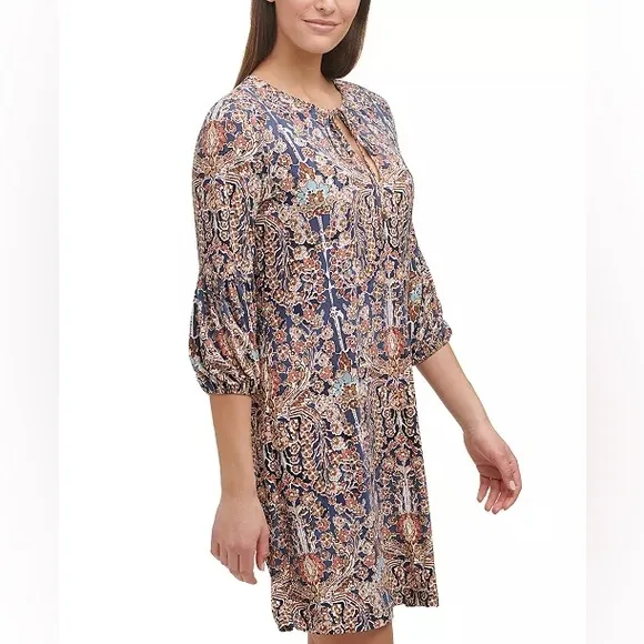 NWT Tommy Hilfiger Women’s Floral Print Neck-Tie Shift Dress Size 14