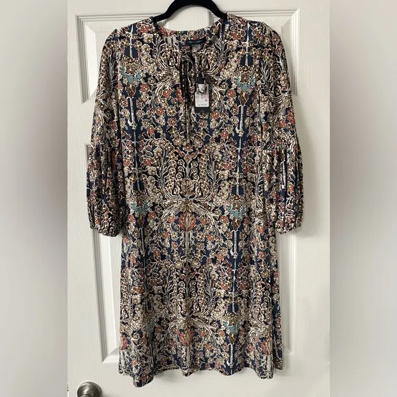 NWT Tommy Hilfiger Women’s Floral Print Neck-Tie Shift Dress Size 14