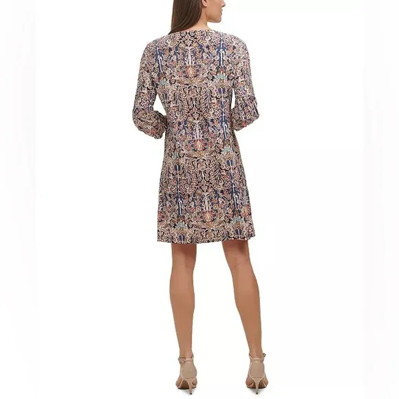 NWT Tommy Hilfiger Women’s Floral Print Neck-Tie Shift Dress Size 14